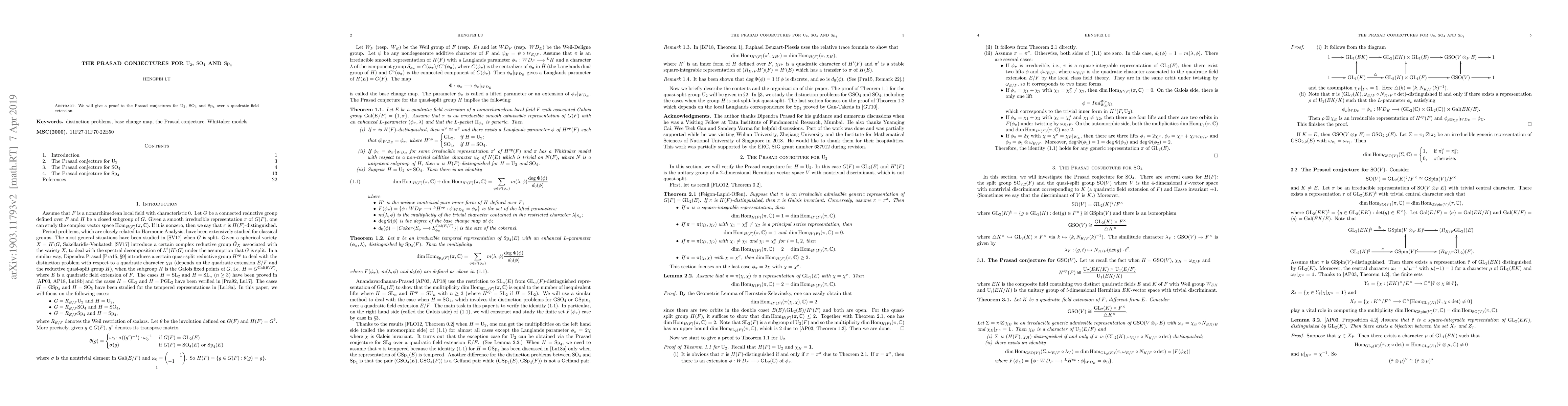 Thumbnail for The Prasad conjectures for U(2), SO(4) and Sp(4)