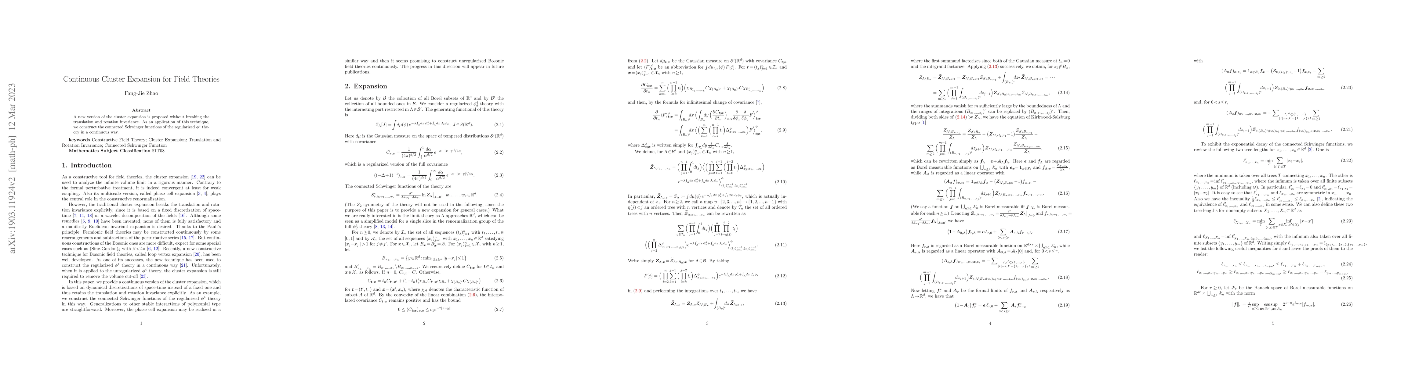 Thumbnail for Continuous Cluster Expansion for Field Theories