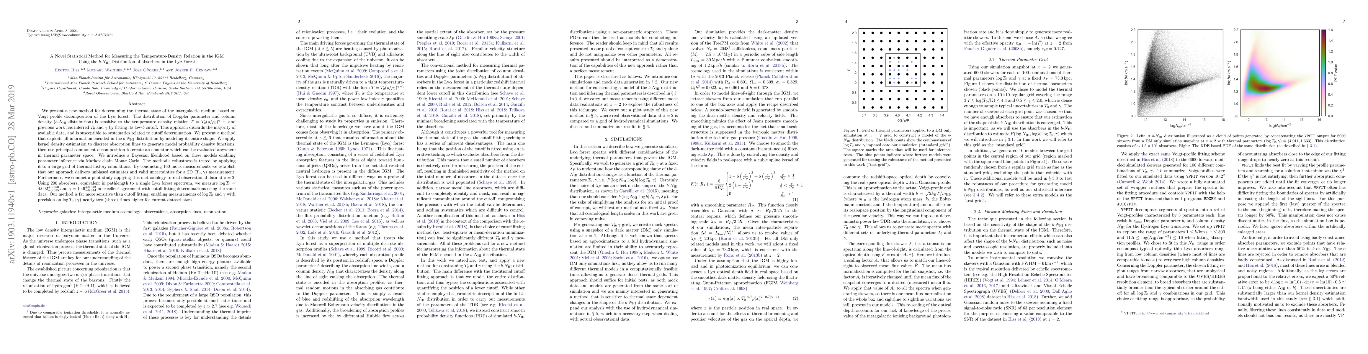 Thumbnail for A Novel Statistical Method for Measuring the Temperature-Density
  Relation in the IGM Using the $b$-$N_{\text{HI}}$ Distribution of Absorbers
  in the Ly$\alpha$ Forest