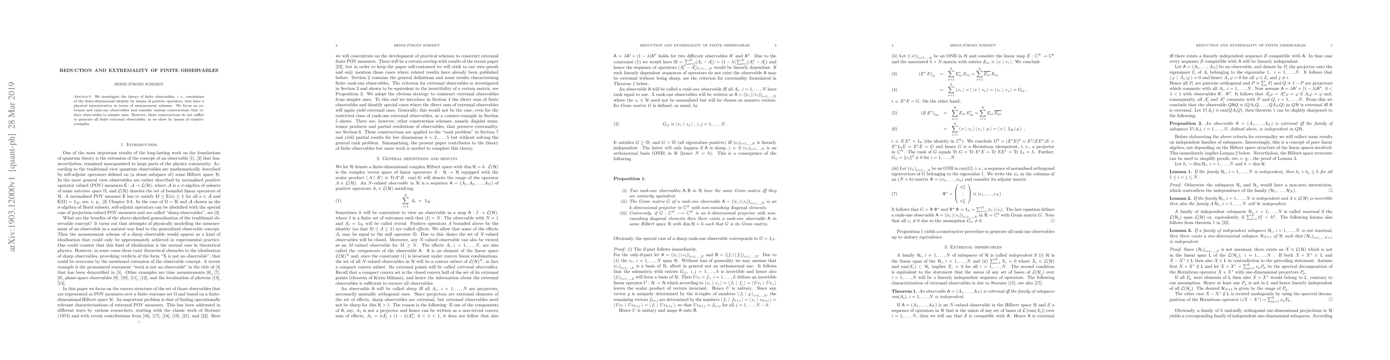 Thumbnail for Reduction and extremality of finite observables