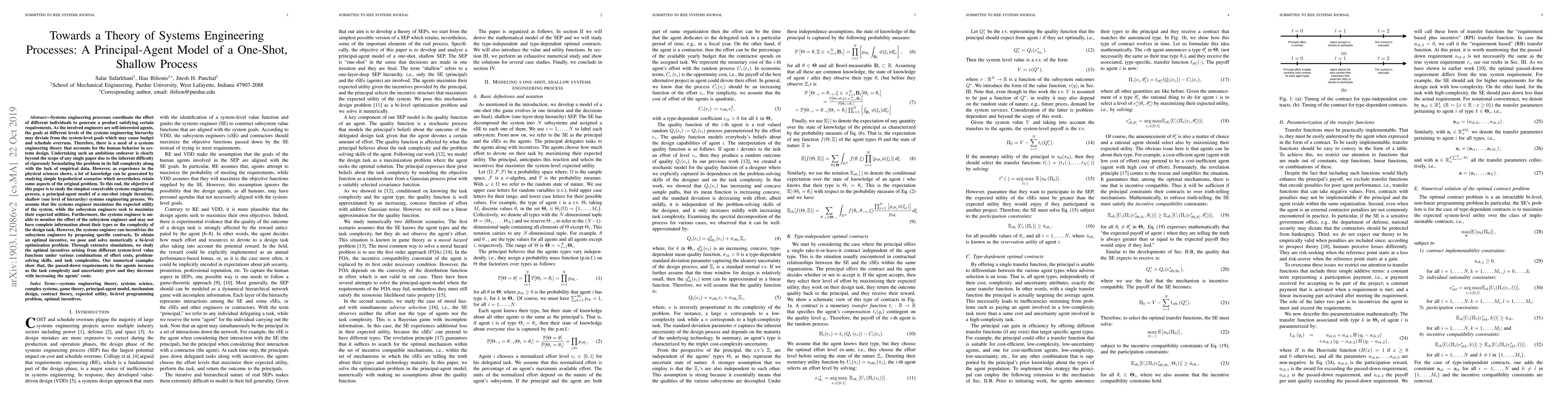 Thumbnail for Towards a Theory of Systems Engineering Processes: A Principal-Agent
  Model of a One-Shot, Shallow Process