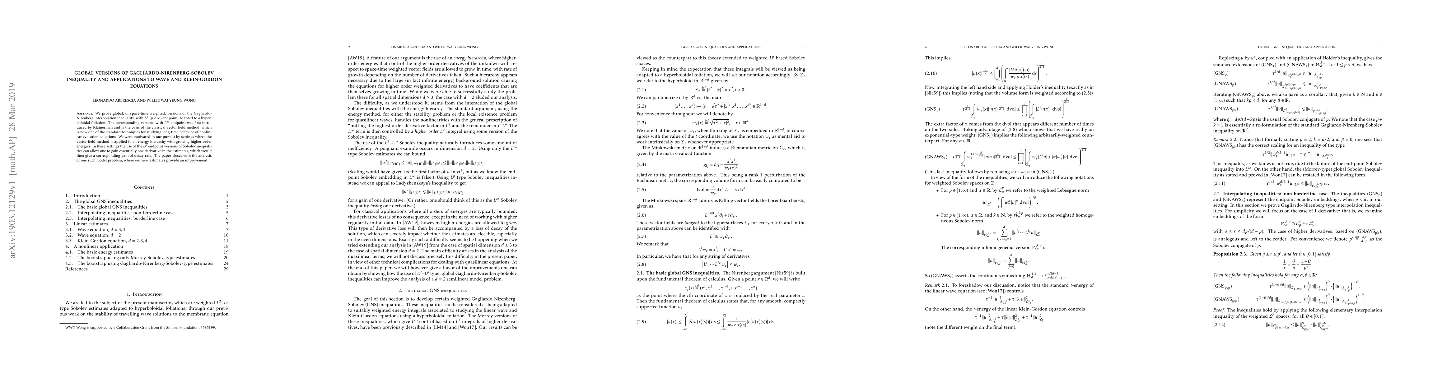 Thumbnail for Global versions of Gagliardo-Nirenberg-Sobolev inequality and
  applications to wave and Klein-Gordon equations