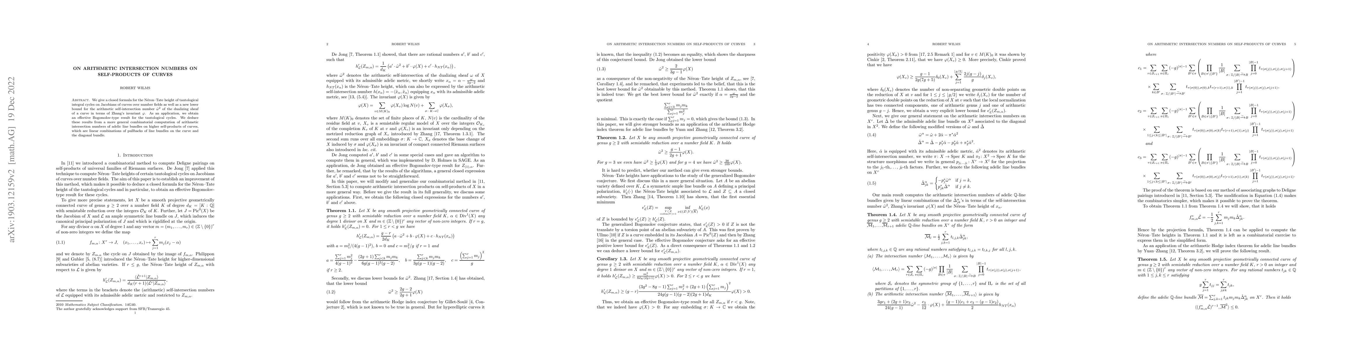 Thumbnail for On arithmetic intersection numbers on self-products of curves