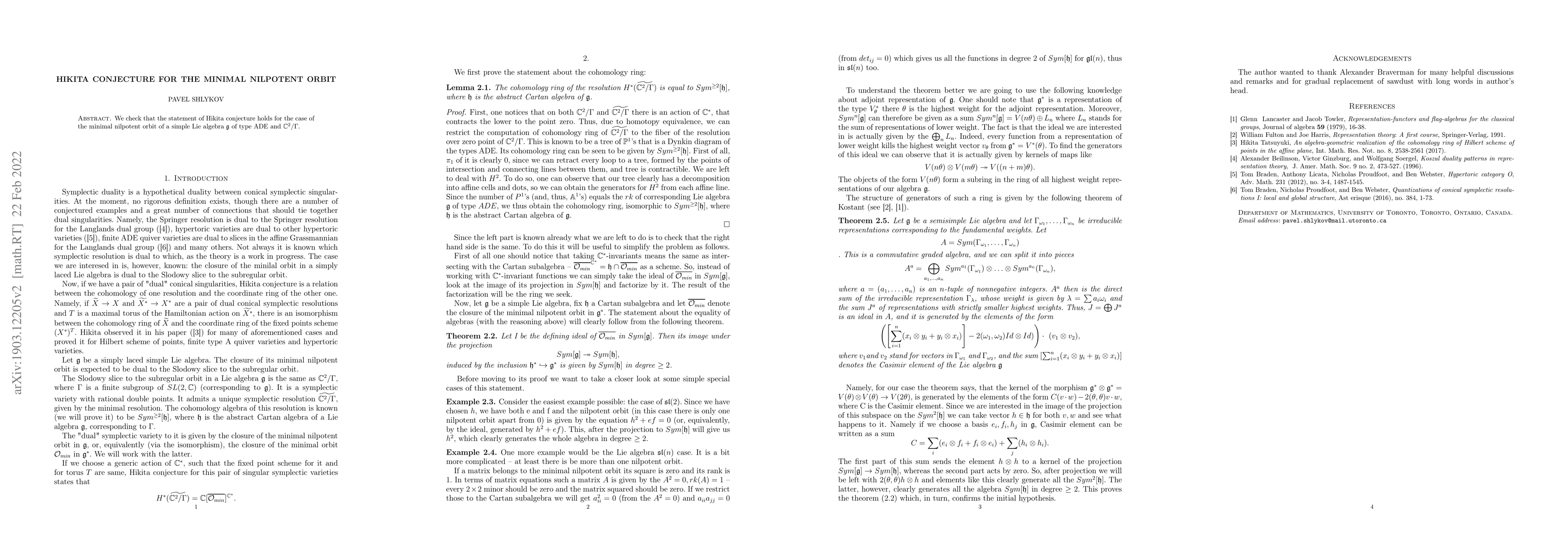 Thumbnail for Hikita conjecture for the minimal nilpotent orbit