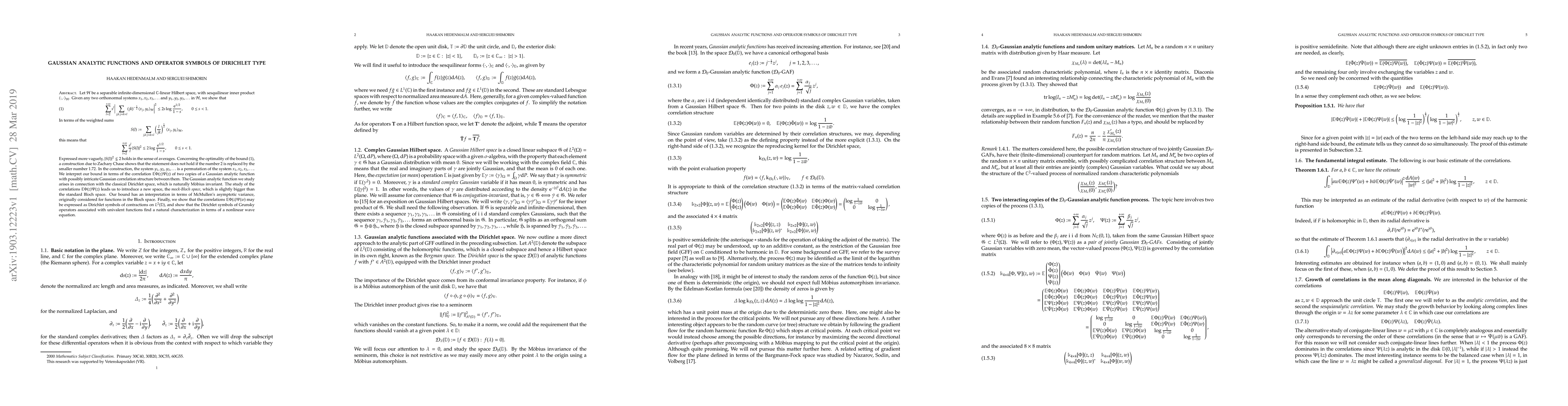 Thumbnail for Gaussian analytic functions and operator symbols of Dirichlet type