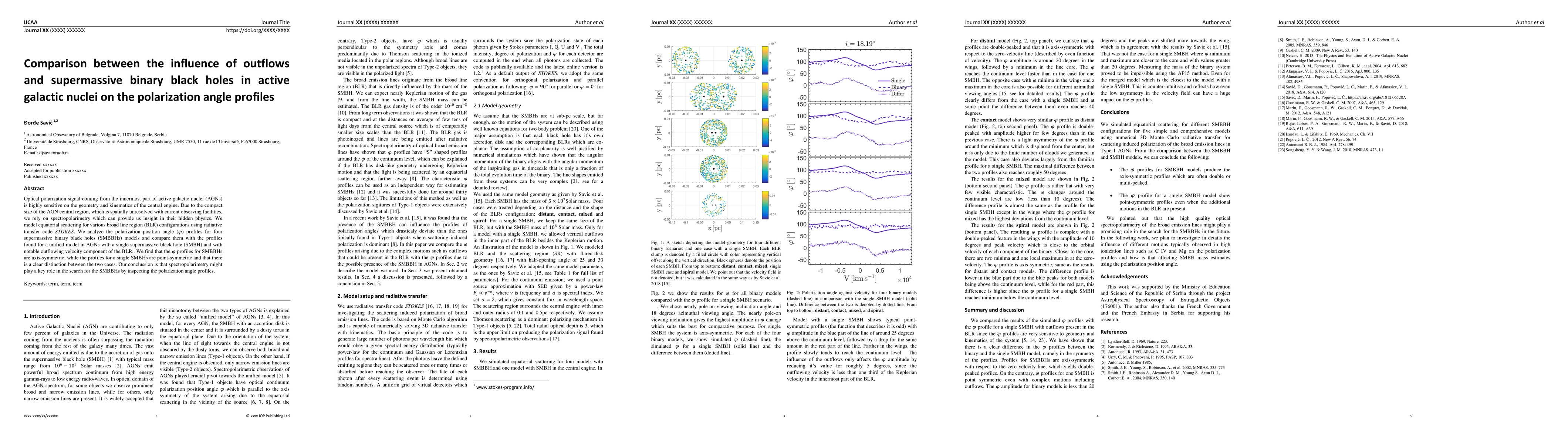 Thumbnail for Comparison between the influence of outflows and supermassive binary
  black holes in active galactic nuclei on the polarization angle profiles