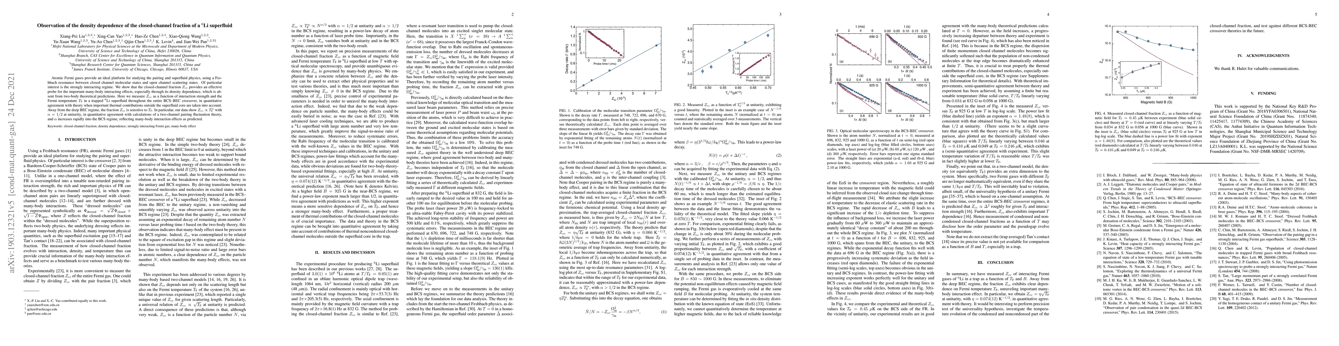 Thumbnail for Observation of the density dependence of the closed-channel fraction of
  a $^6$Li superfluid