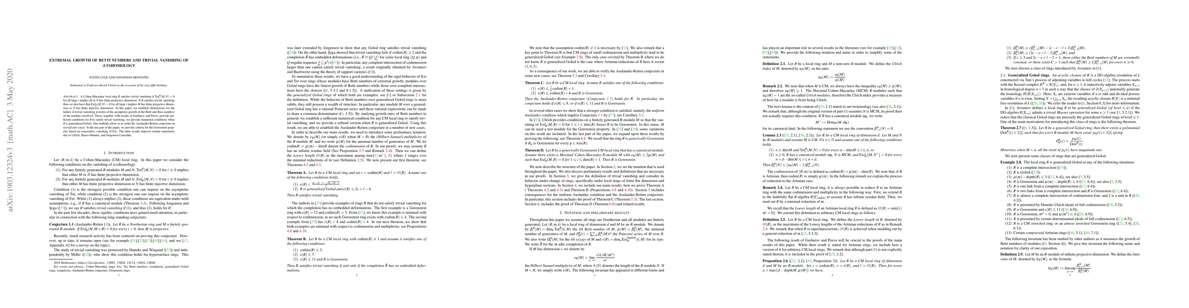 Thumbnail for Extremal growth of Betti numbers and trivial vanishing of (co)homology