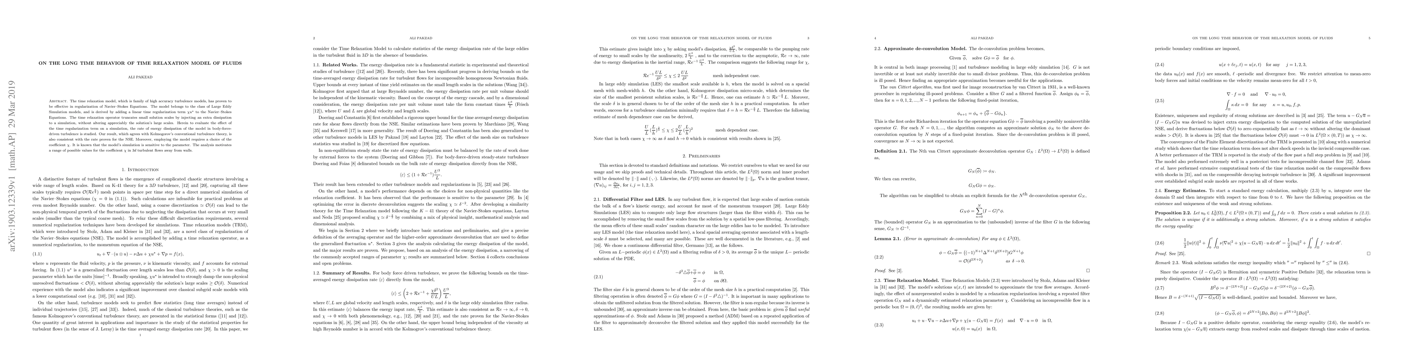 Thumbnail for On the long time behavior of time relaxation model of fluids