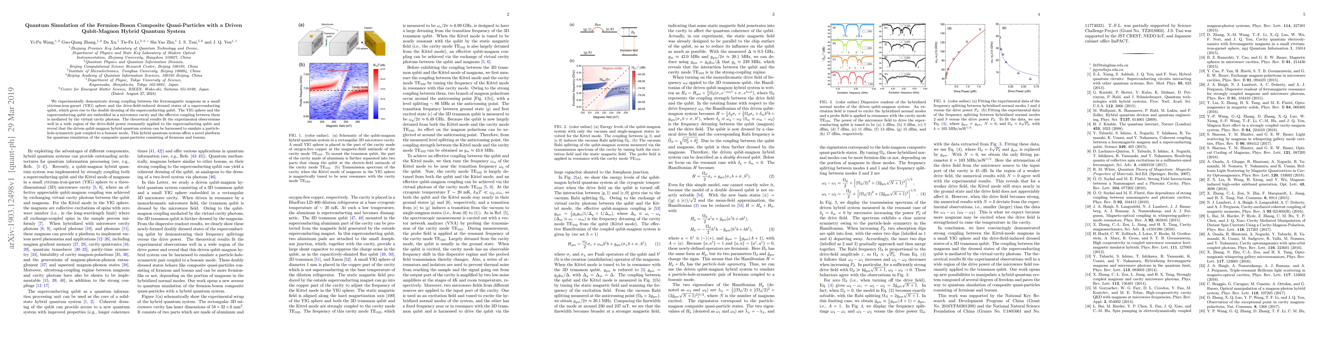 Thumbnail for Quantum Simulation of the Fermion-Boson Composite Quasi-Particles with a
  Driven Qubit-Magnon Hybrid Quantum System