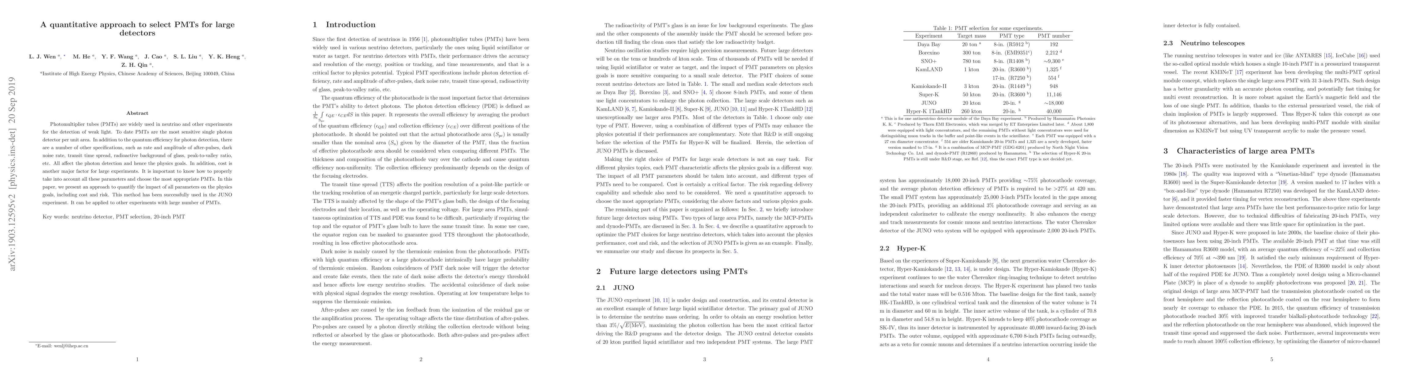 Thumbnail for A quantitative approach to select PMTs for large detectors