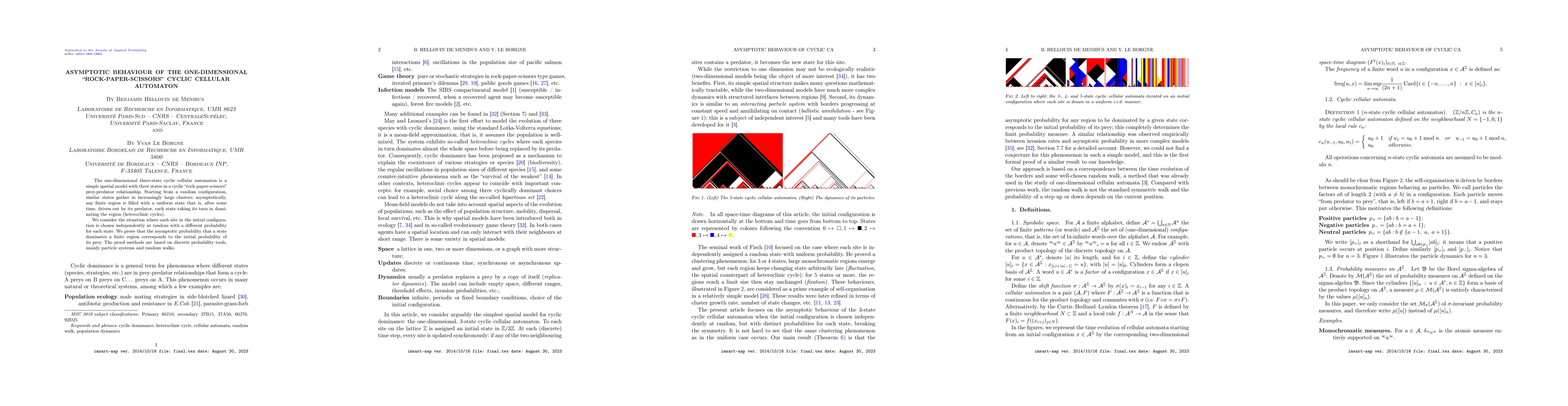 Thumbnail for Asymptotic behaviour of the one-dimensional "rock-paper-scissors" cyclic
  cellular automaton