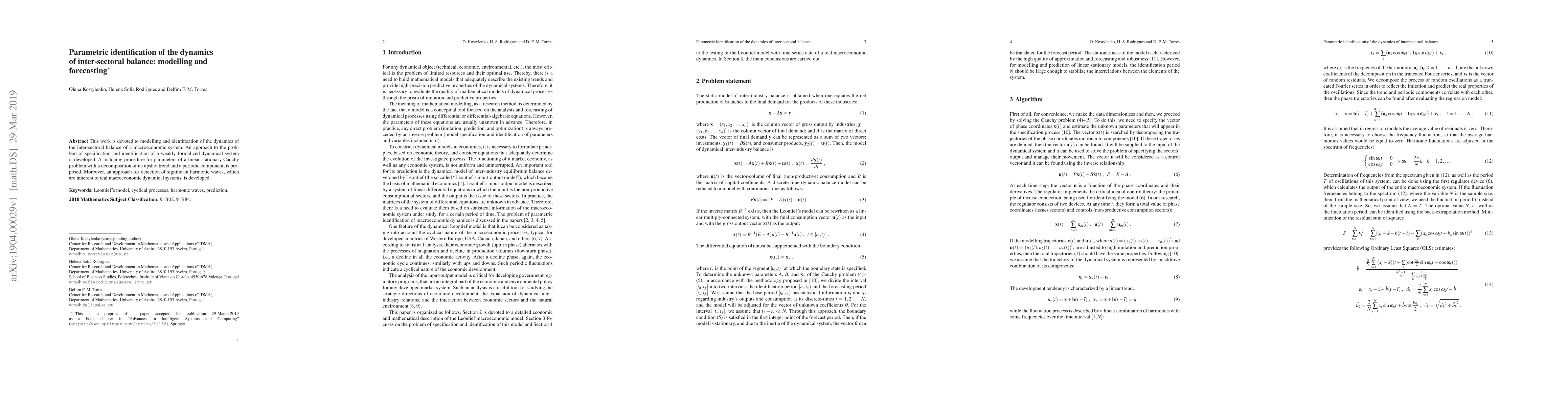 Thumbnail for Parametric identification of the dynamics of inter-sectoral balance:
  modelling and forecasting