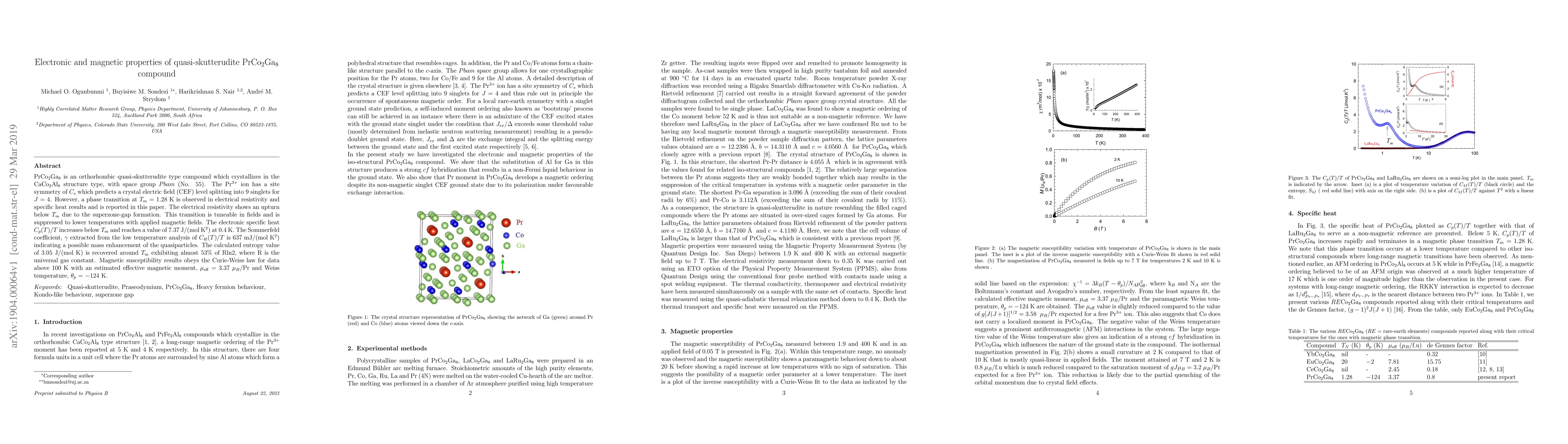 Thumbnail for Electronic and magnetic properties of quasi-skutterudite PrCo$_2$Ga$_8$
  compound