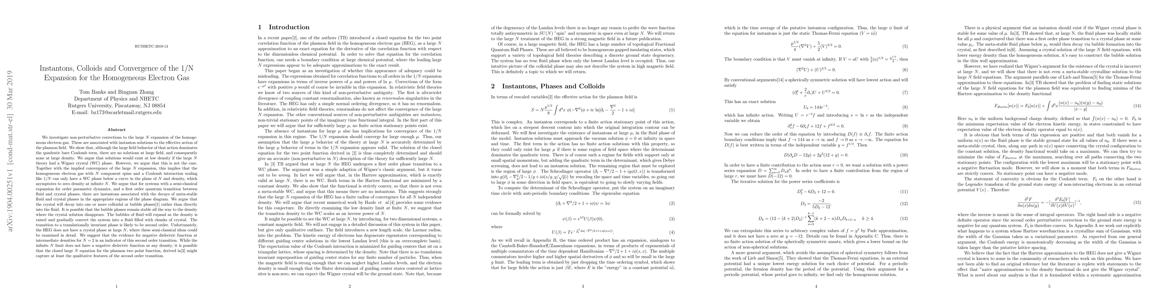 Thumbnail for Instantons, Colloids and Convergence of the 1/N Expansion for the
  Homogeneous Electron Gas