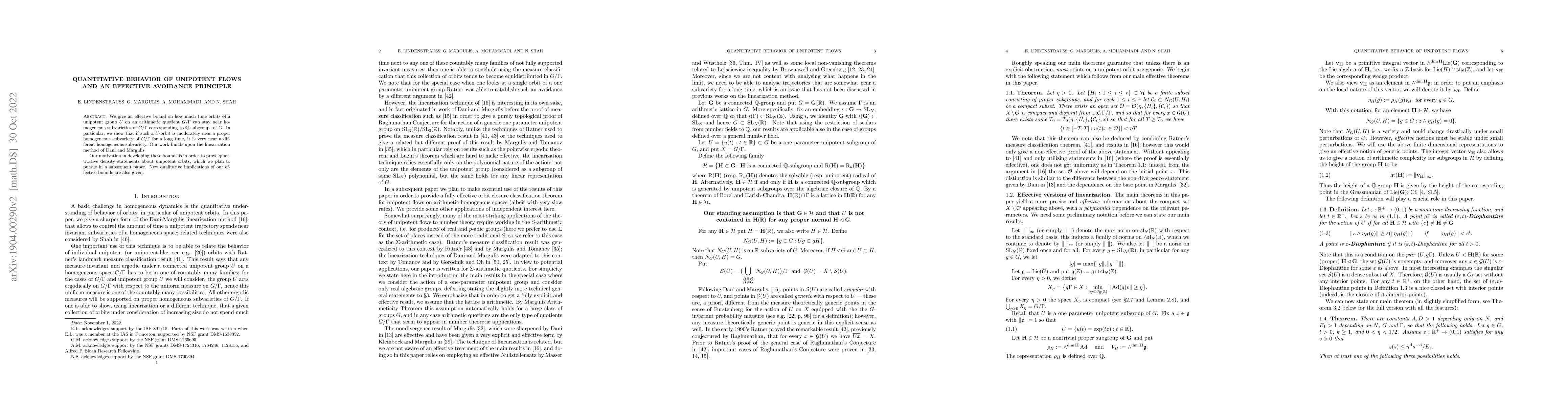 Thumbnail for Quantitative behavior of unipotent flows and an effective avoidance
  principle