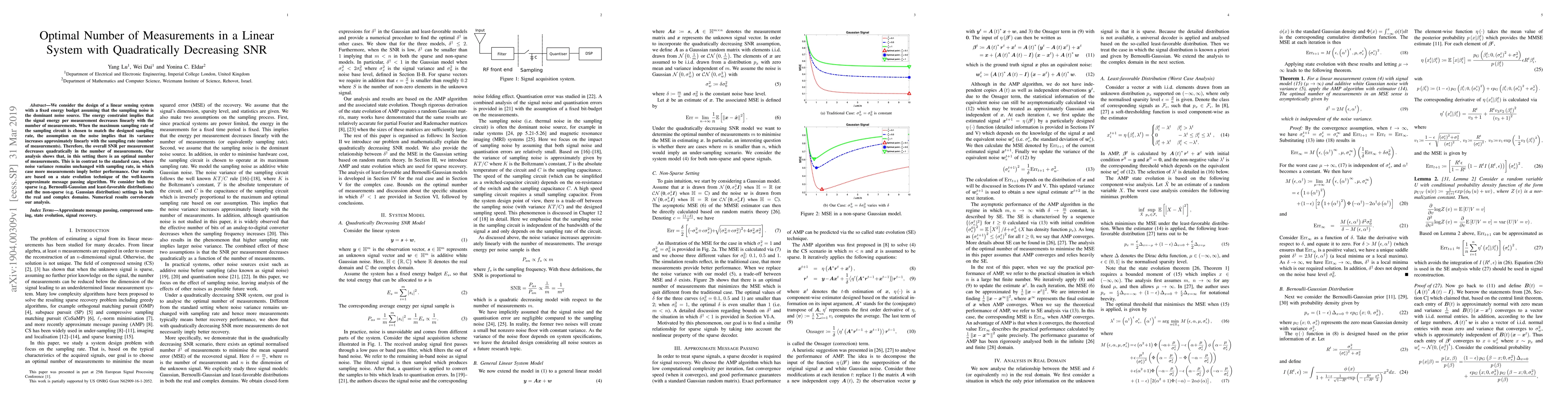 Thumbnail for Optimal Number of Measurements in a Linear System with Quadratically
  Decreasing SNR