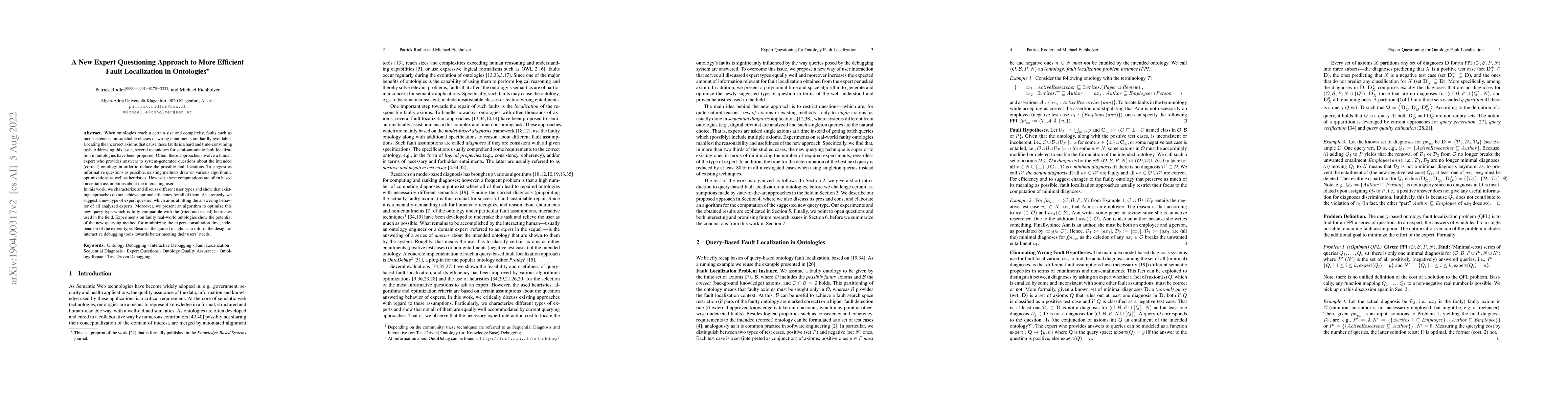 Thumbnail for A New Expert Questioning Approach to More Efficient Fault Localization
  in Ontologies