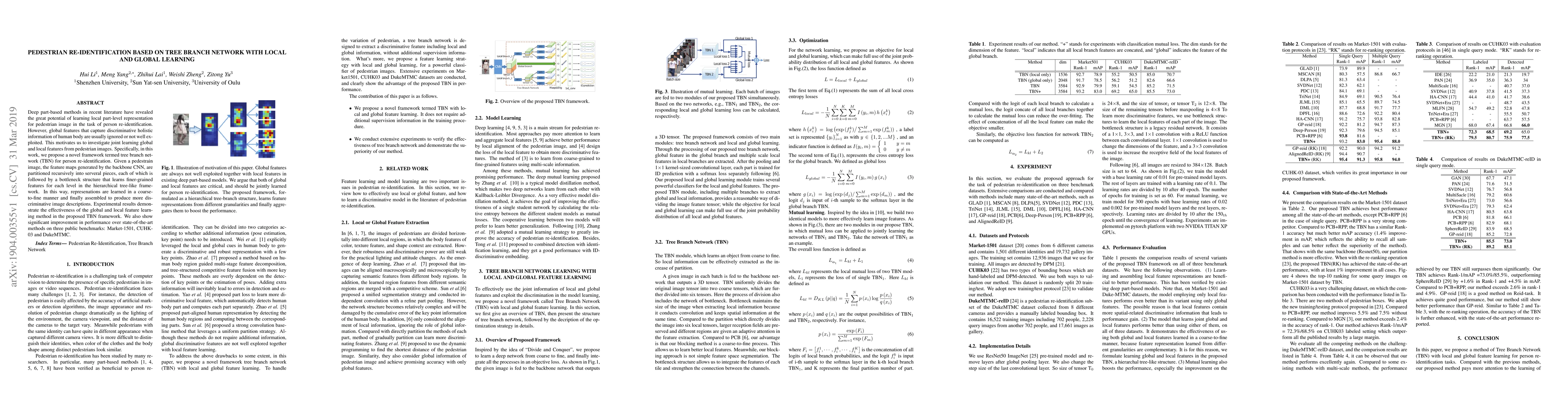 Thumbnail for Pedestrian re-identification based on Tree branch network with local and
  global learning