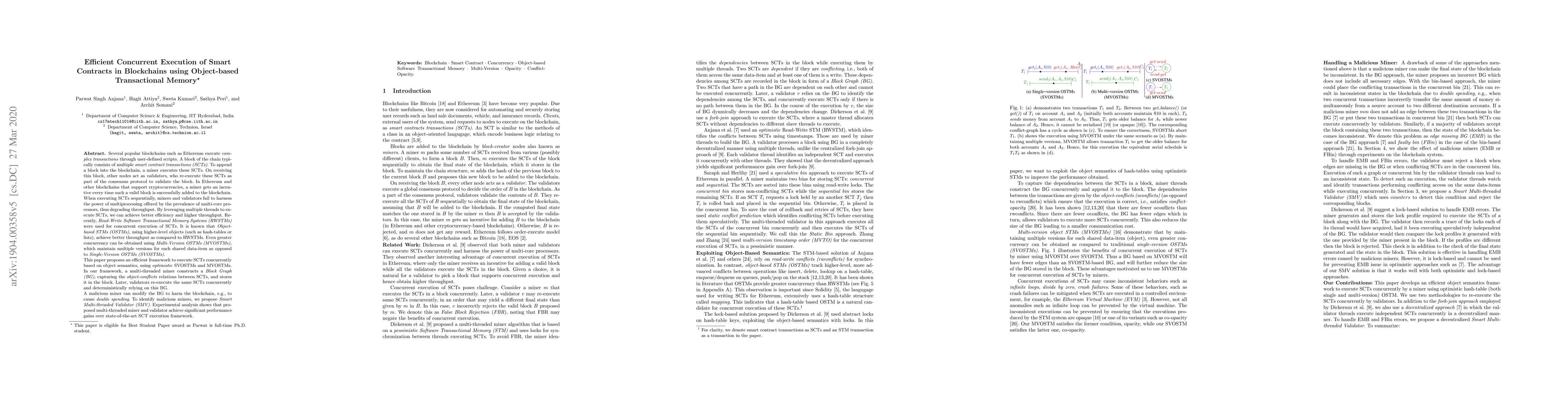 Thumbnail for Efficient Concurrent Execution of Smart Contracts in Blockchains using
  Object-based Transactional Memory