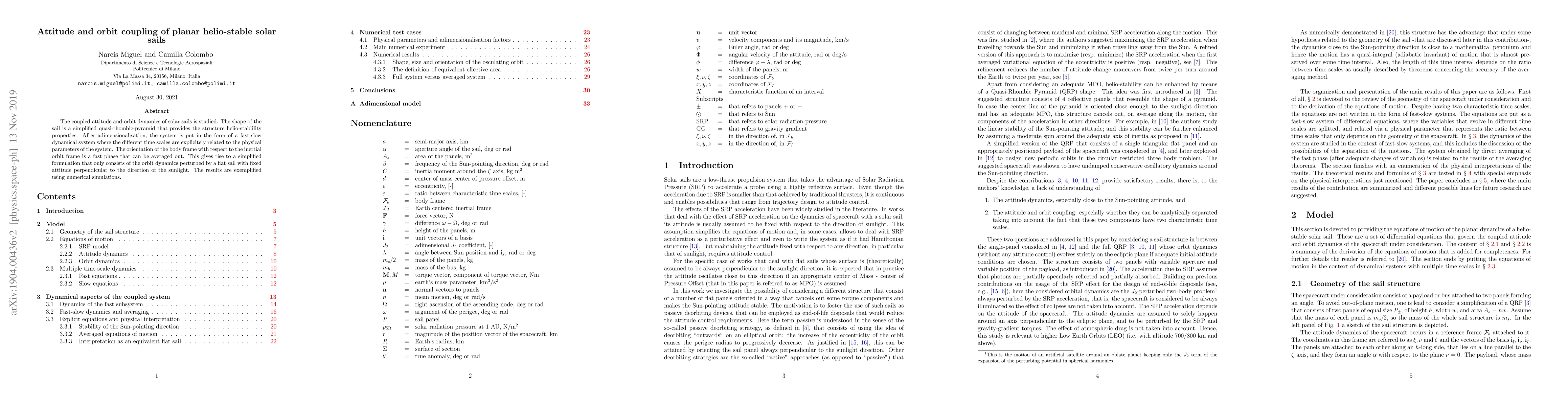 Thumbnail for Attitude and orbit coupling of planar helio-stable solar sails