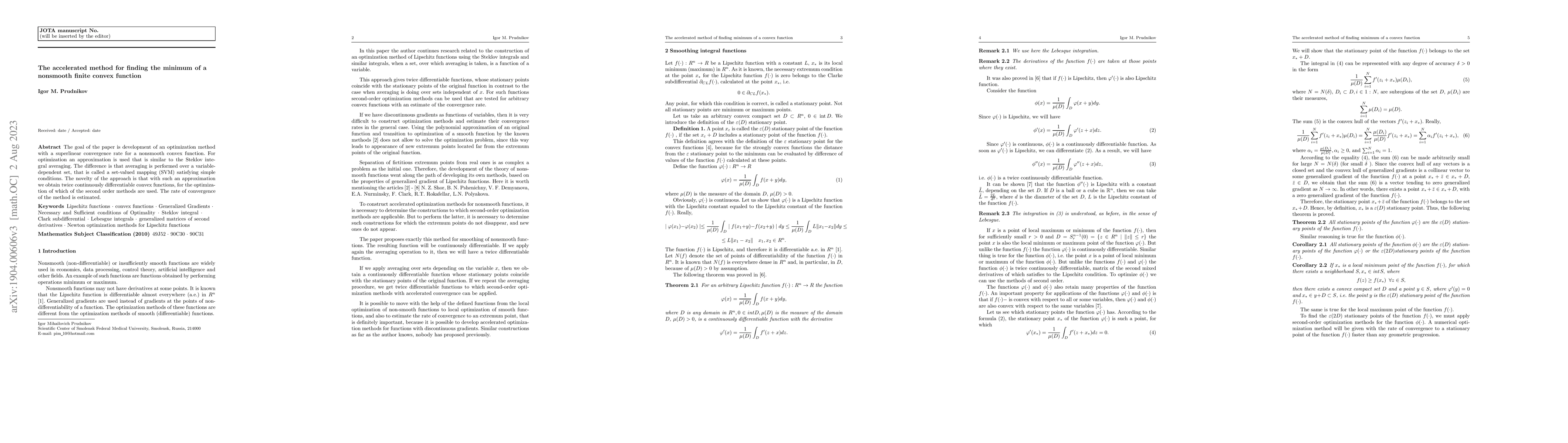 Thumbnail for Accelerated method of finding for the minimum of arbitrary Lipschitz
  convex function