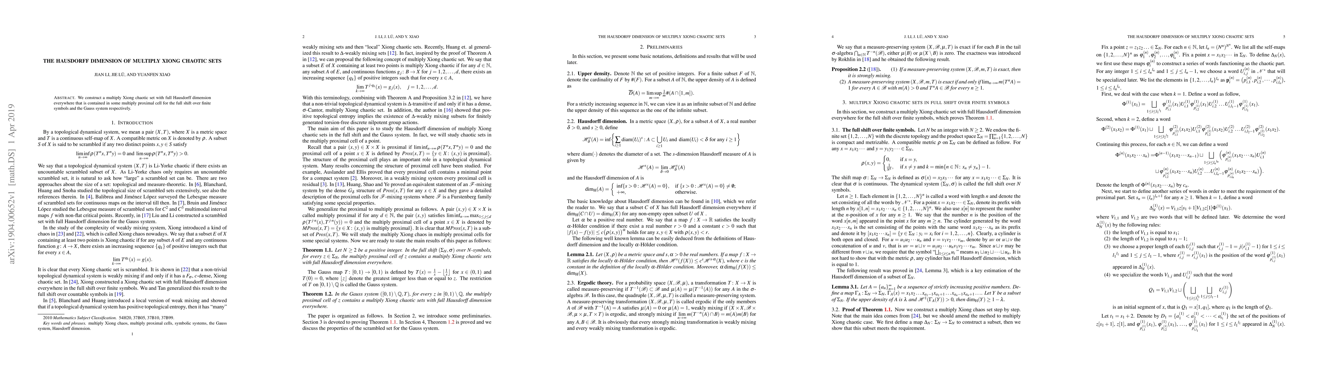 Thumbnail for The Hausdorff dimension of multiply Xiong chaotic sets