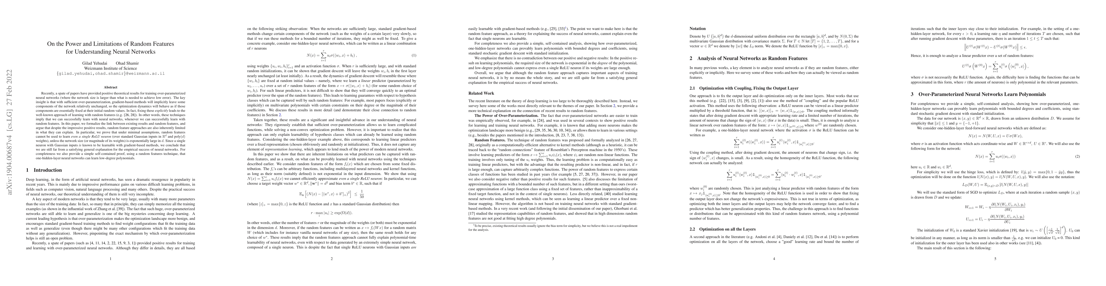 Thumbnail for On the Power and Limitations of Random Features for Understanding Neural
  Networks