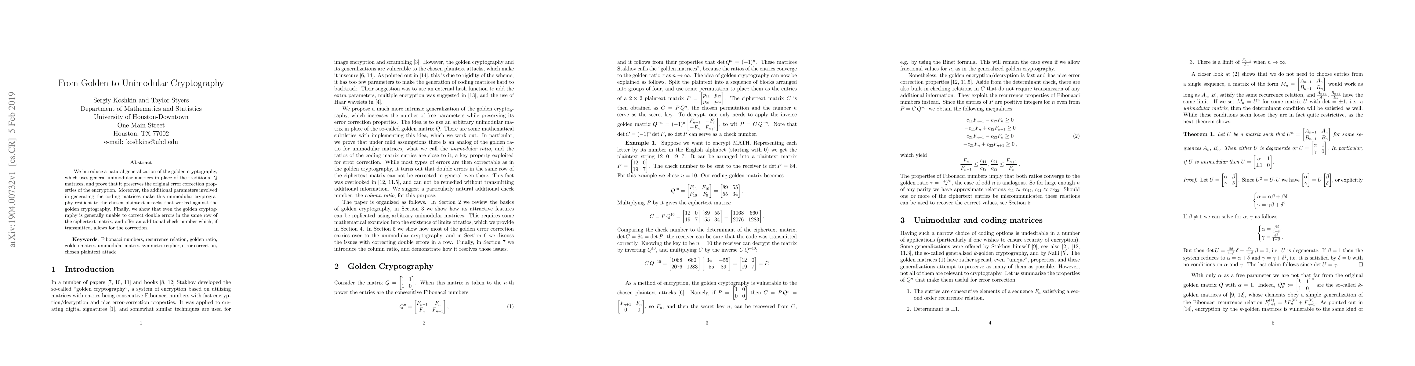 Thumbnail for From Golden to Unimodular Cryptography
