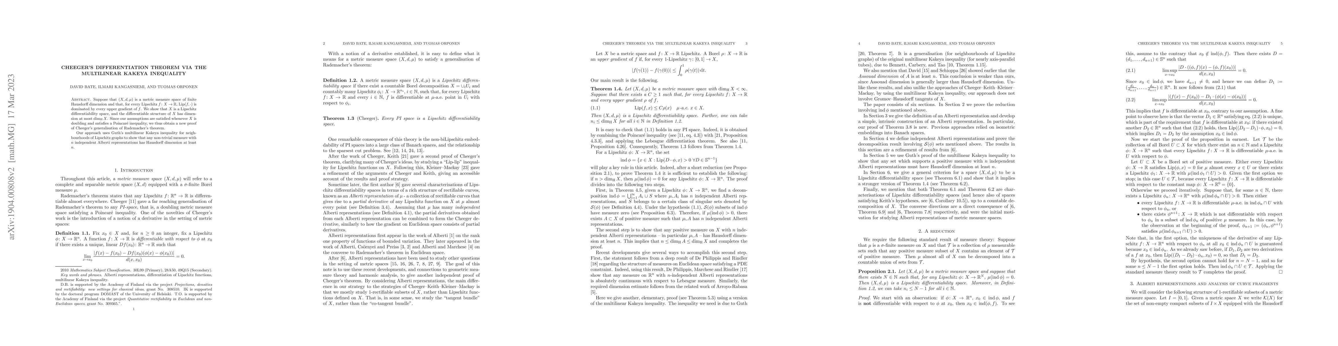 Thumbnail for Cheeger's differentiation theorem via the multilinear Kakeya inequality