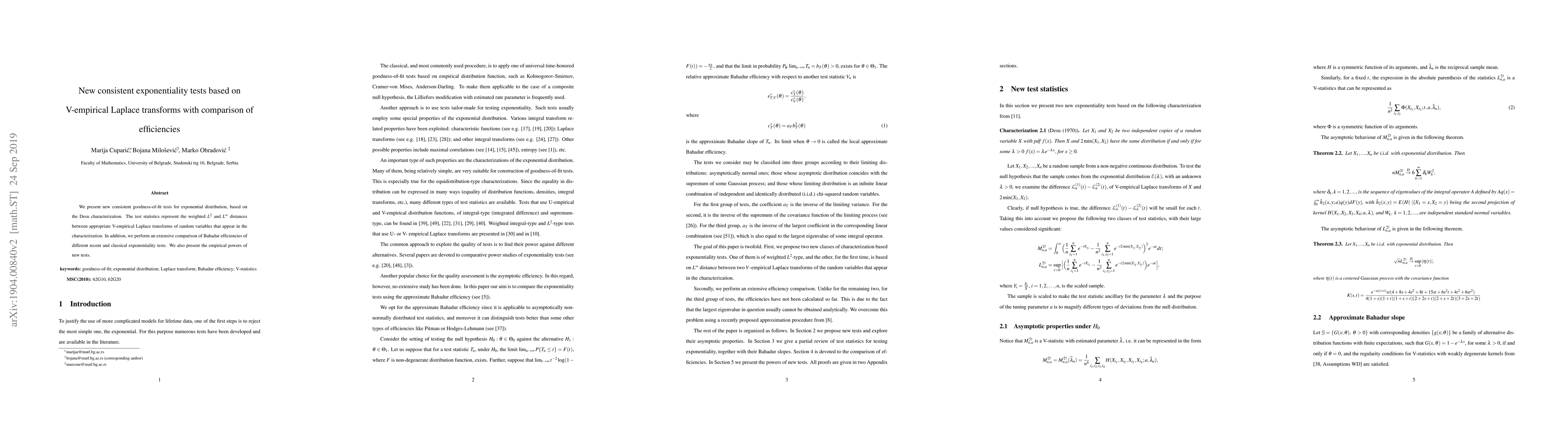 Thumbnail for New consistent exponentiality tests based on $V$-empirical Laplace
  transforms with comparison of efficiencies