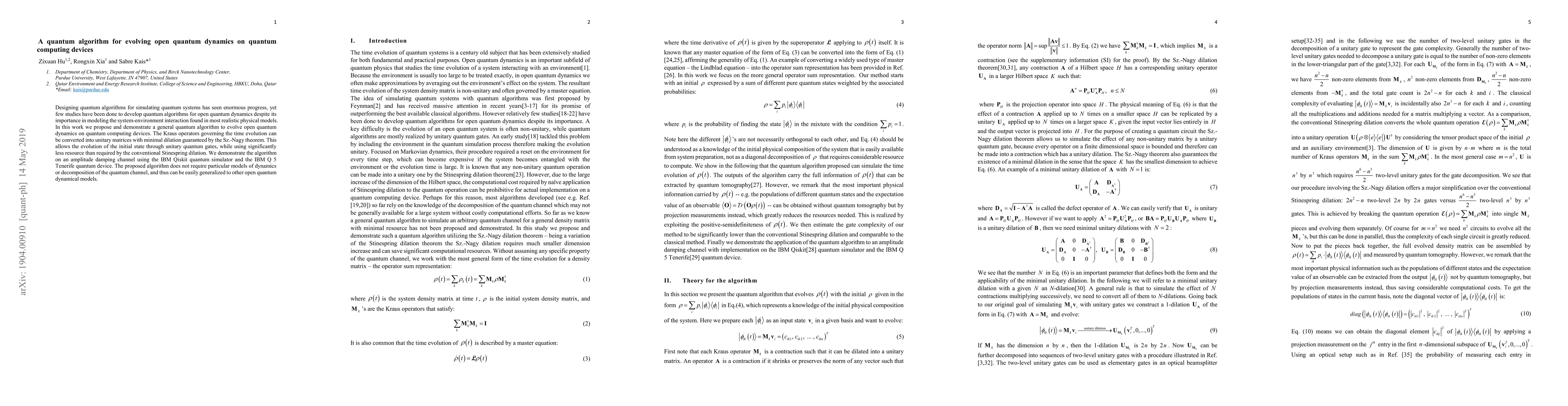 Thumbnail for A quantum algorithm for evolving open quantum dynamics on quantum
  computing devices