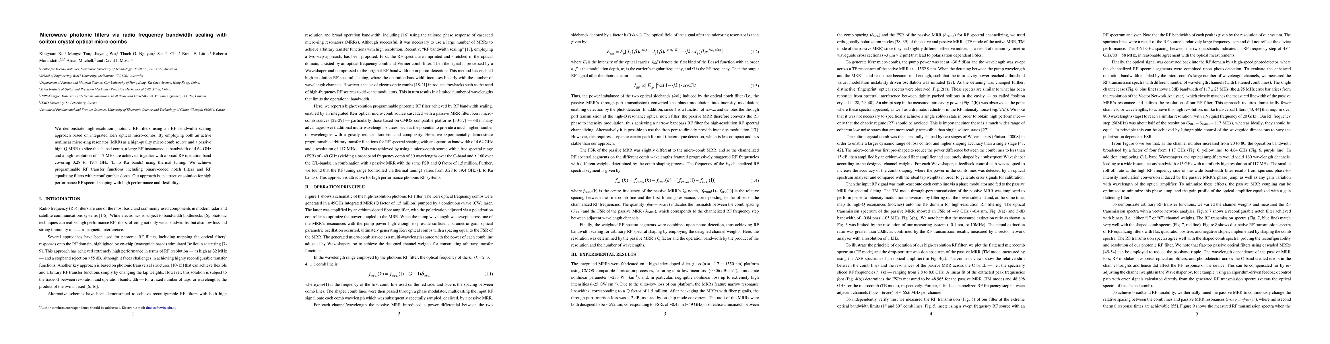 Thumbnail for Microwave photonic filters via radio frequency bandwidth scaling based
  on soliton crystal optical micro-combs