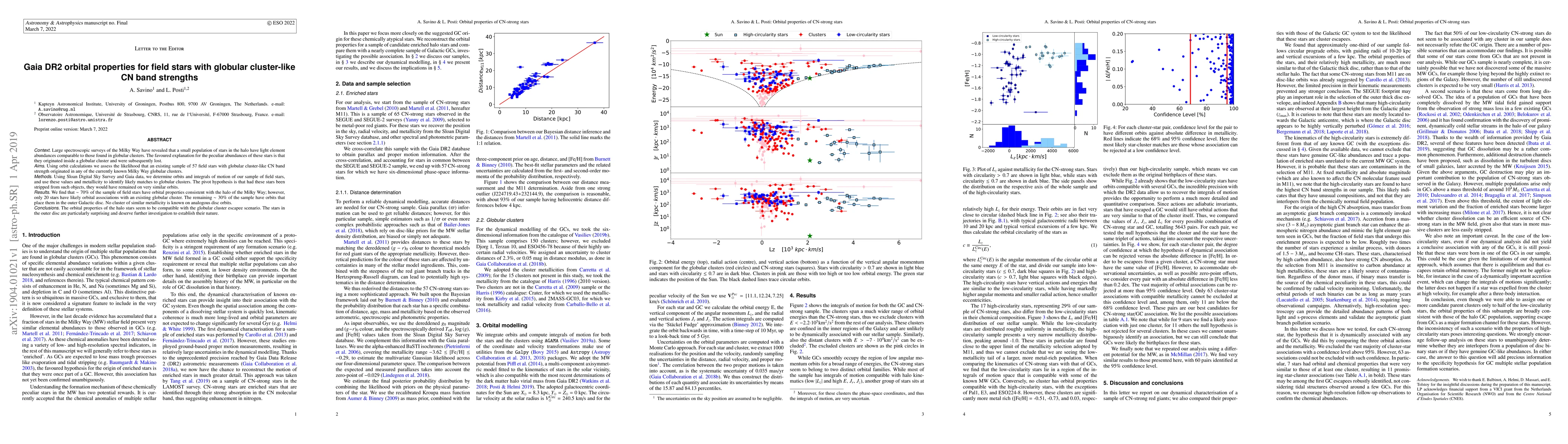 Thumbnail for Gaia DR2 orbital properties for field stars with globular cluster-like
  CN band strengths