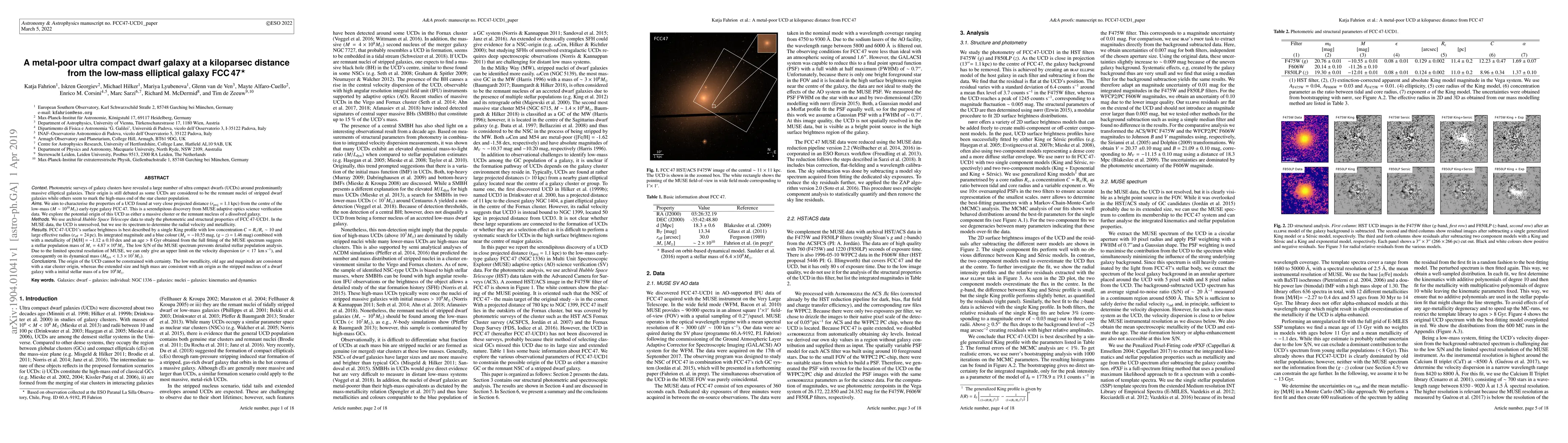 Thumbnail for A metal-poor ultra compact dwarf galaxy at a kiloparsec distance from
  the low-mass elliptical galaxy FCC47