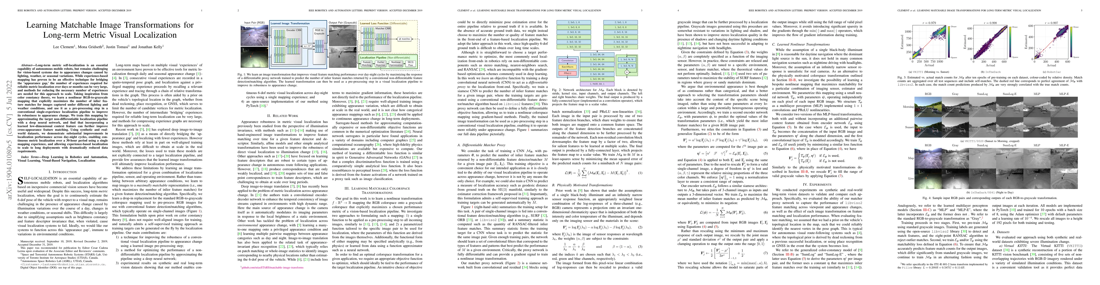 Thumbnail for Learning Matchable Image Transformations for Long-term Metric Visual
  Localization