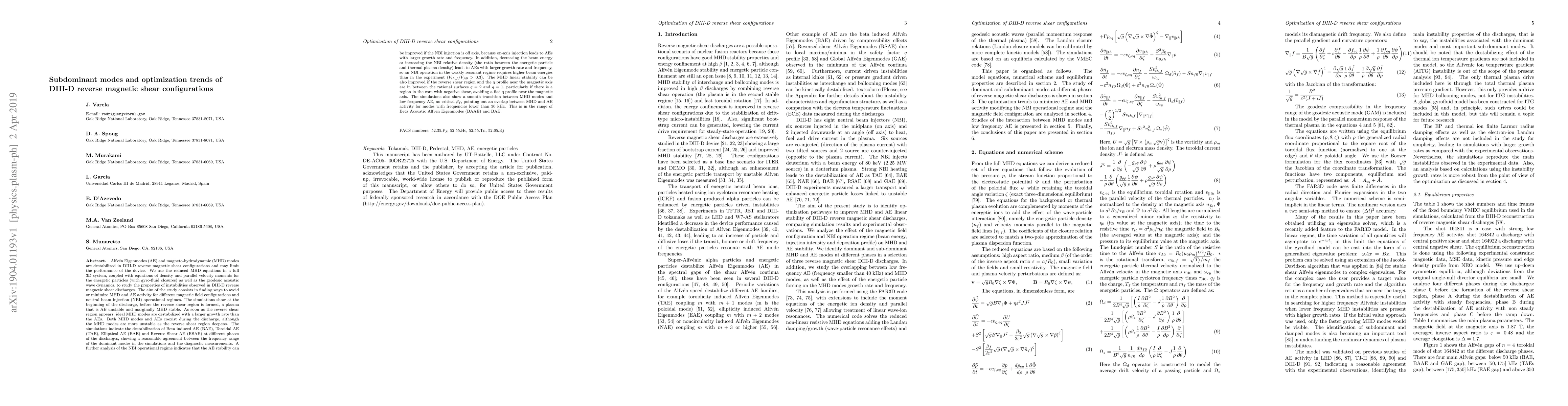 Thumbnail for Subdominant modes and optimization trends of DIII-D reverse magnetic
  shear configurations