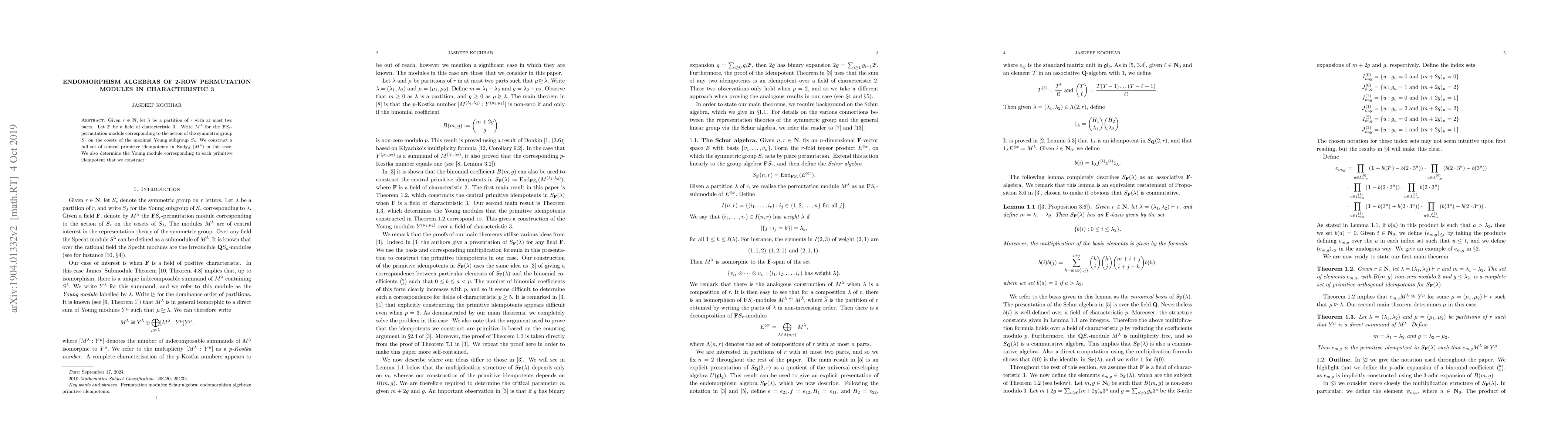 Thumbnail for Endomorphism algebras of 2-row permutation modules over characteristic 3