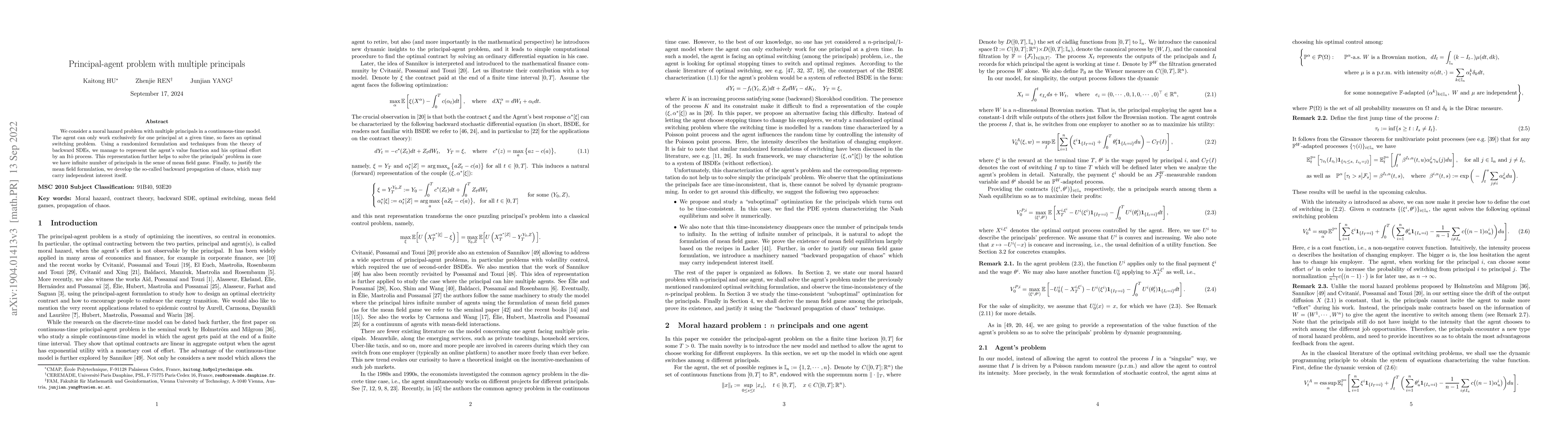 Thumbnail for Principal-agent problem with multiple principals