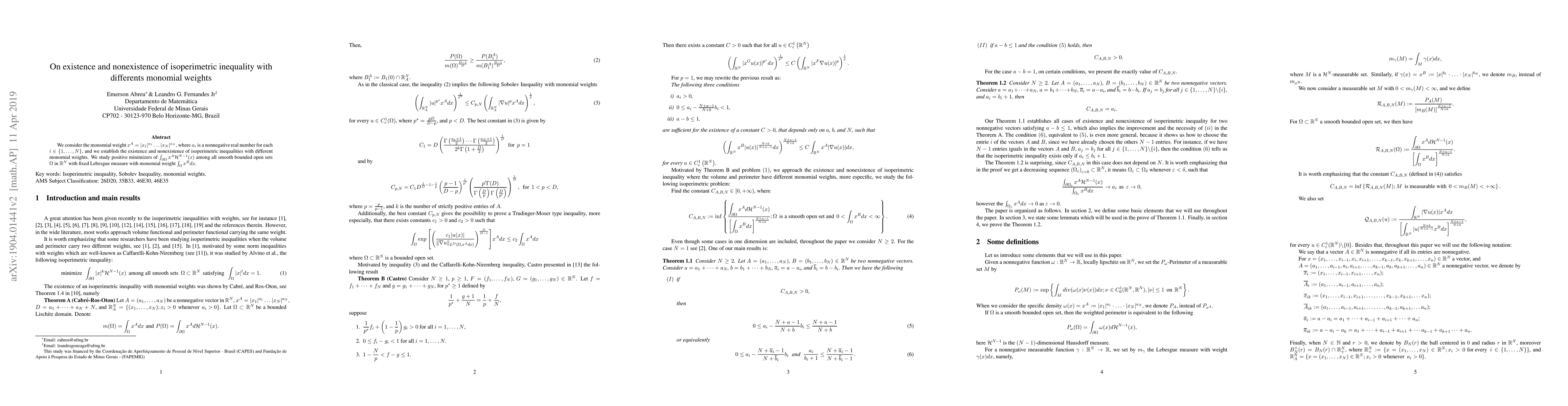 Thumbnail for On existence and nonexistence of isoperimetric inequality with
  differents monomial weights