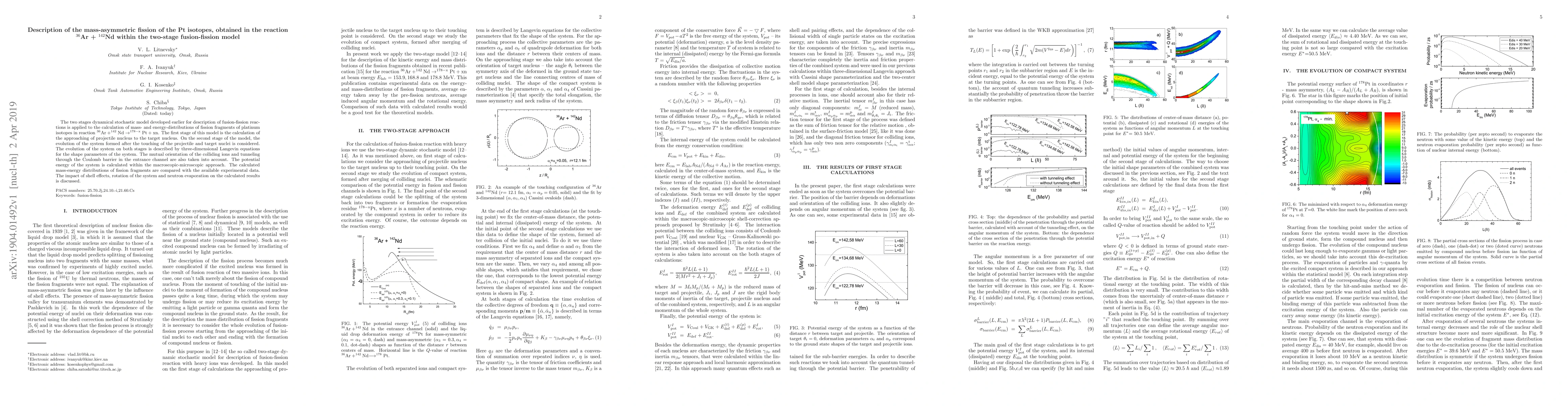 Thumbnail for Description of the mass-asymmetric fission of the Pt isotopes, obtained
  in the reaction $^{36}$Ar + $^{142}$Nd within the two-stage fusion-fission
  model