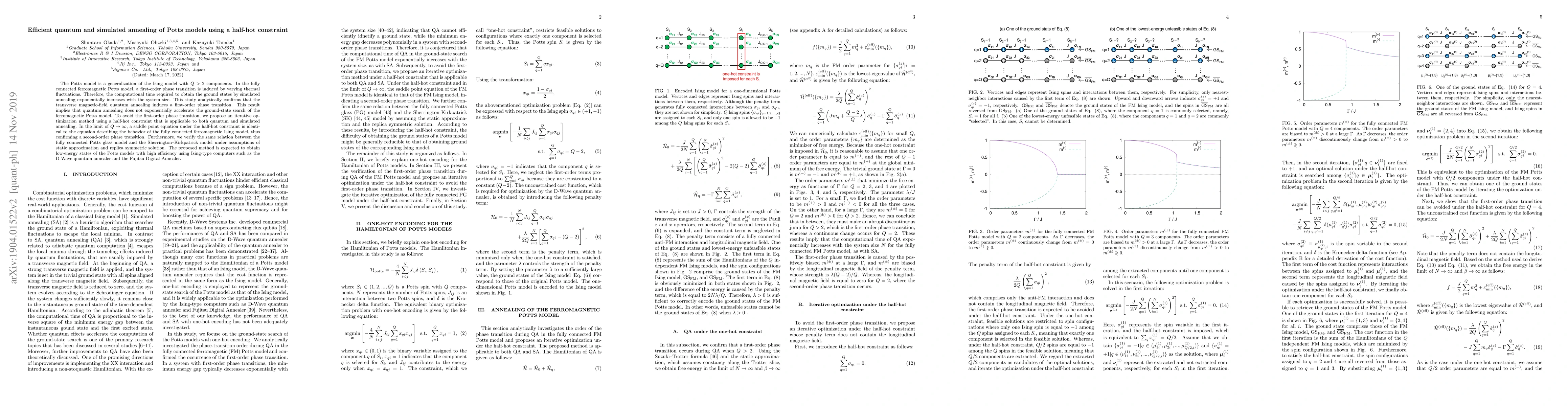 Thumbnail for Efficient quantum and simulated annealing of Potts models using a
  half-hot constraint
