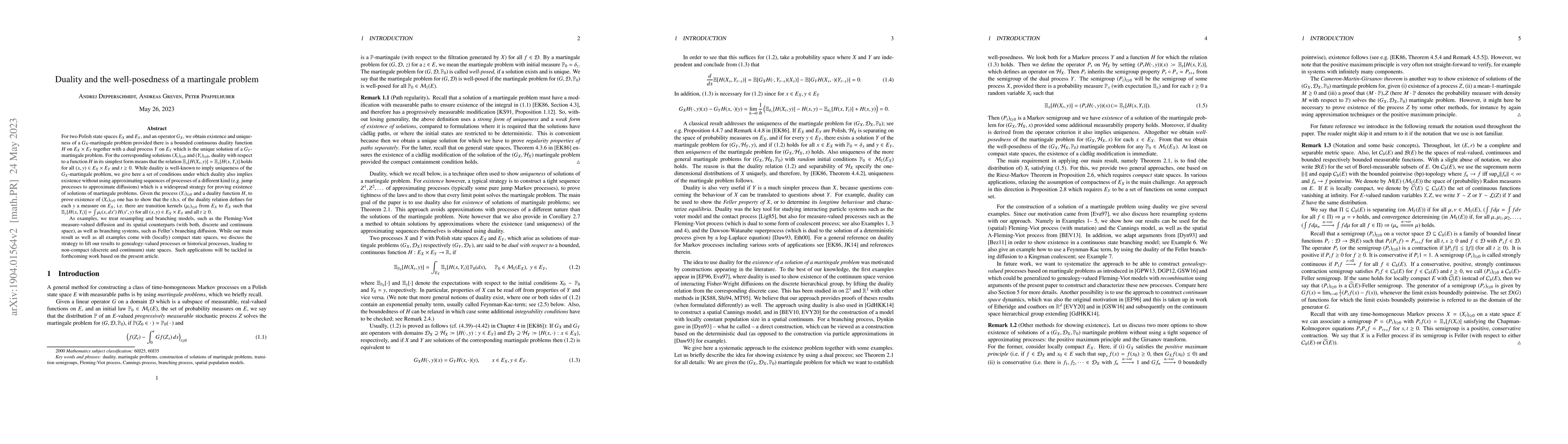 Thumbnail for Duality and the well-posedness of a martingale problem
