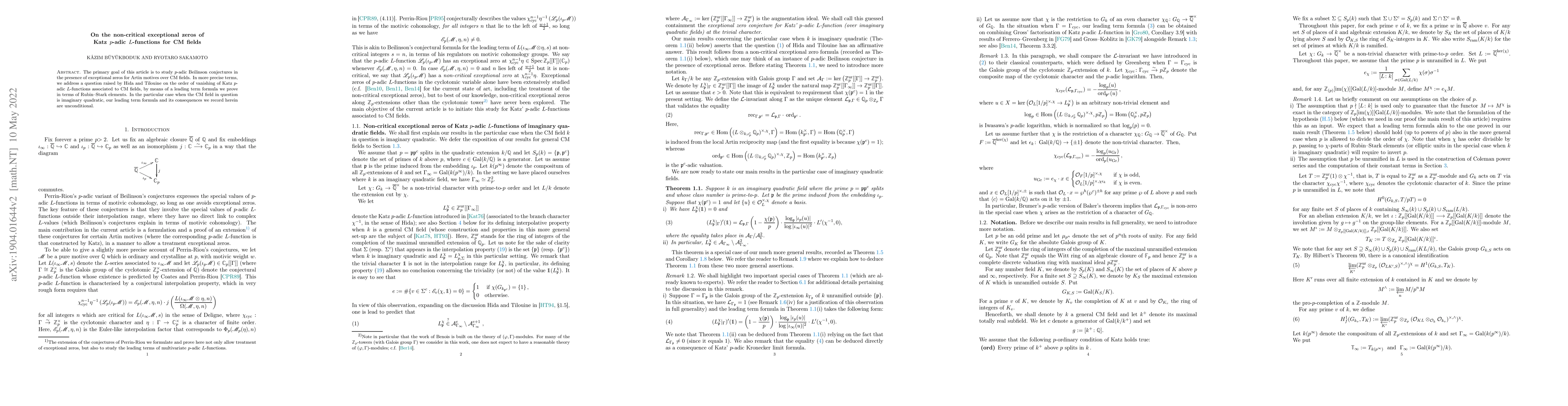 Thumbnail for On the non-critical exceptional zeros of Katz $p$-adic $L$-functions for
  CM fields