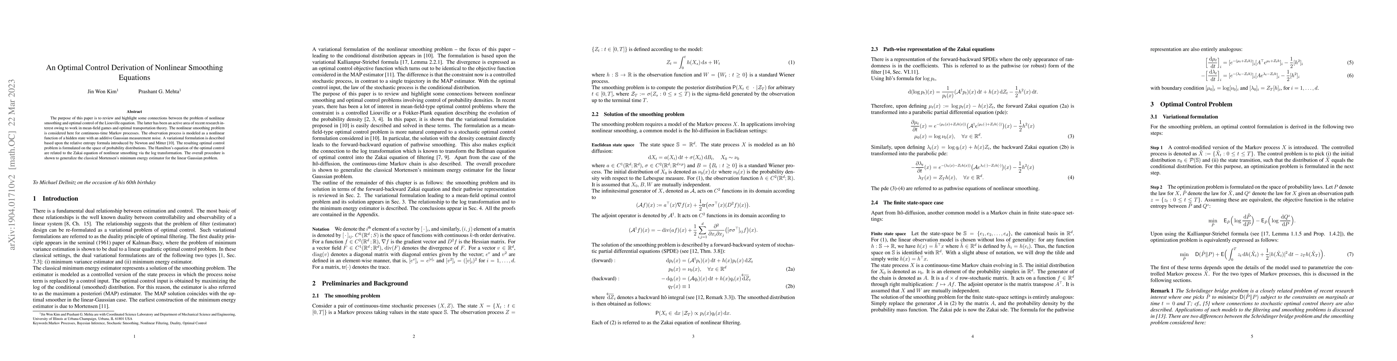 Thumbnail for An Optimal Control Derivation of Nonlinear Smoothing Equations