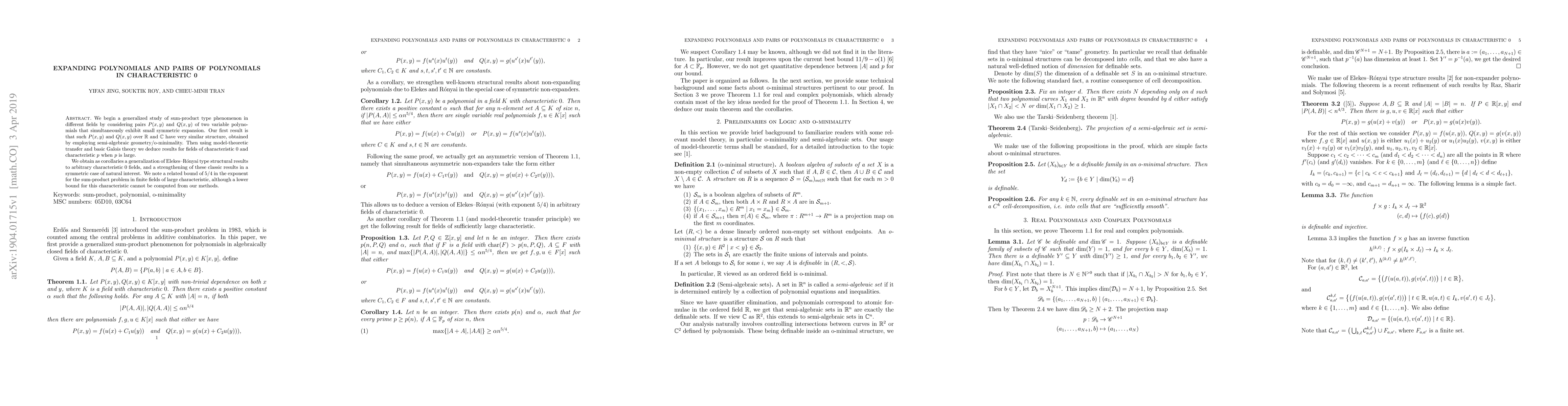 Thumbnail for Expanding Polynomials and Pairs of Polynomials in Characteristic 0