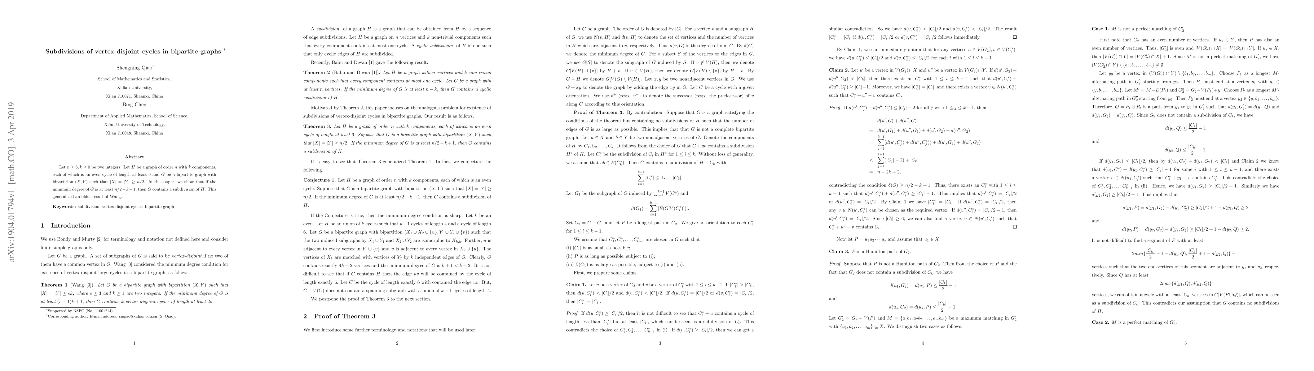 Thumbnail for Subdivisions of vertex-disjoint cycles in bipartite graphs