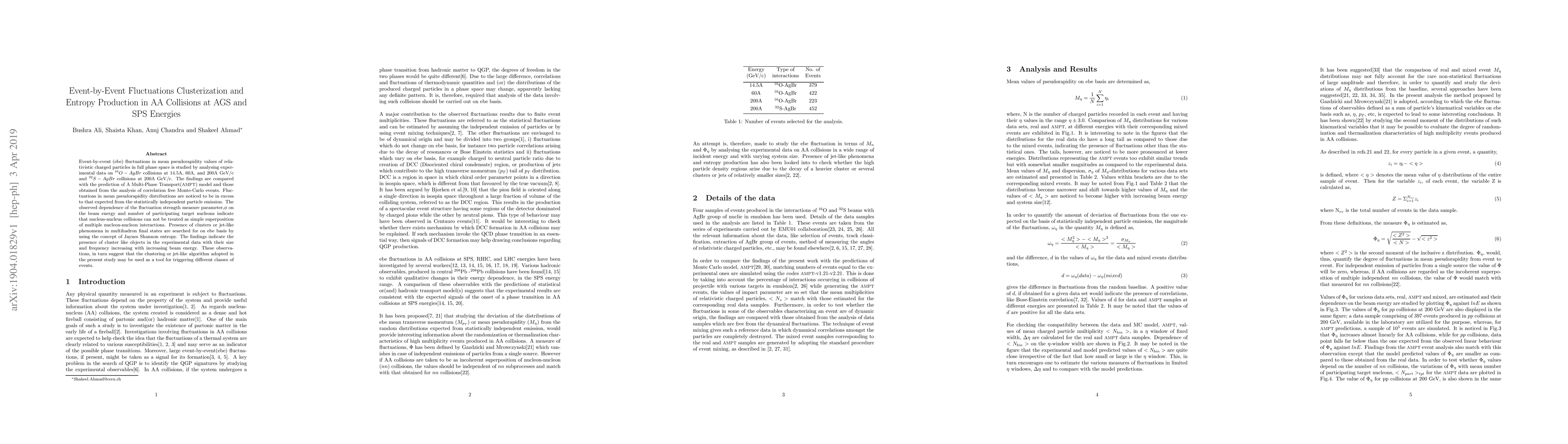 Thumbnail for Event-by-Event Fluctuations Clusterization and Entropy Production in AA
  Collisions at AGS and SPS Energies