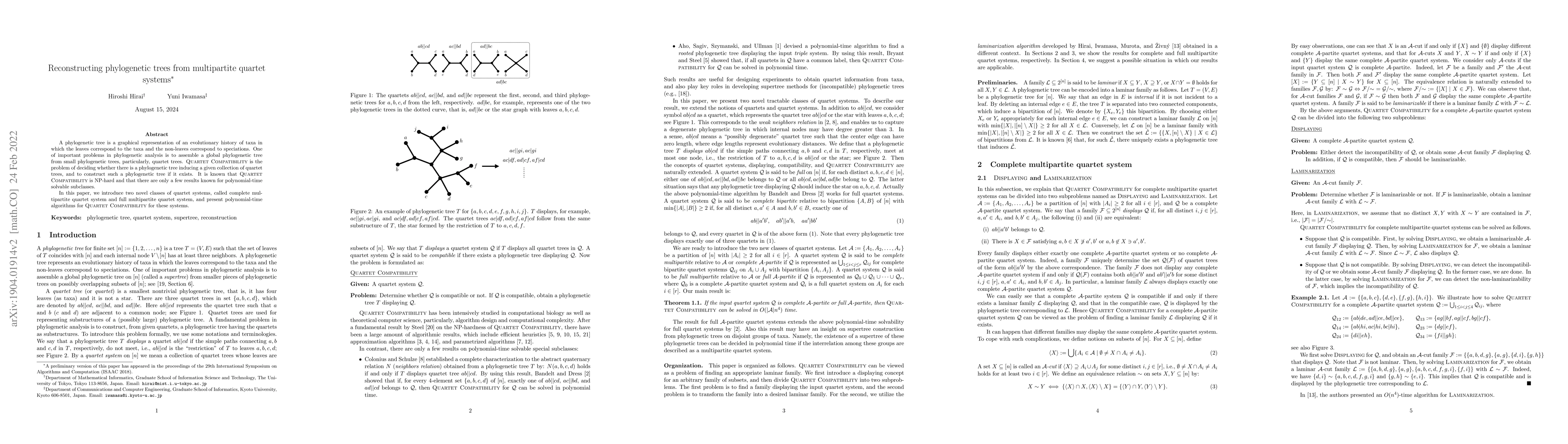 Thumbnail for Reconstructing phylogenetic trees from multipartite quartet systems