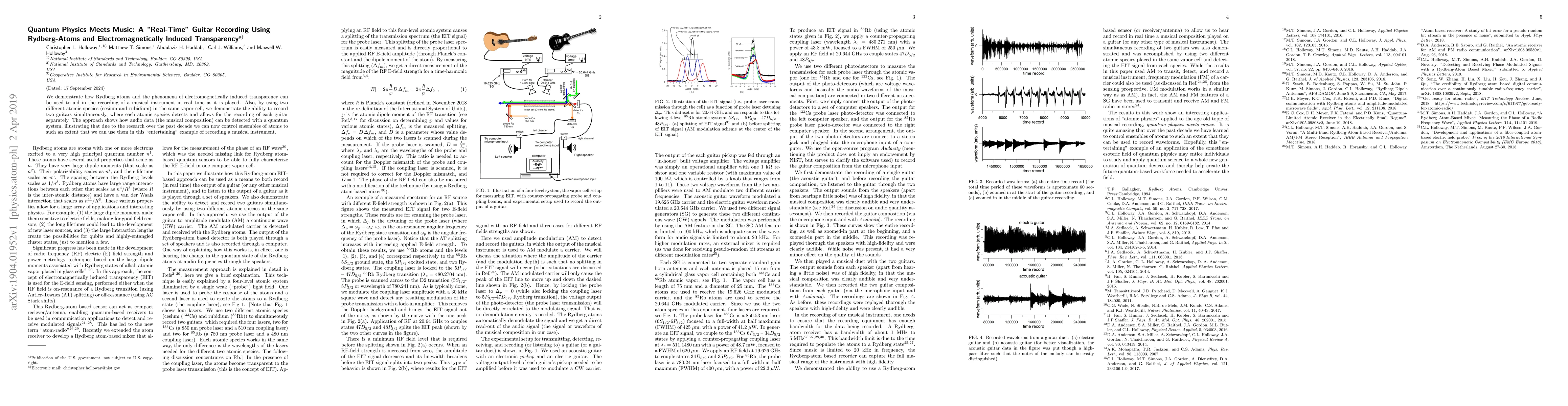 Thumbnail for Quantum Physics Meets Music: A "Real-Time" Guitar Recording Using
  Rydberg-Atoms and Electromagnetically Induced Transparency